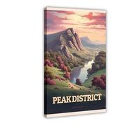 MGDUJGH Peak District Nature Vintage Travel Lake House UK National Park Wall Art Hiking Canvas Wall Art Posters And Prints Room Aesthetic Bedroom Office Decor 12x18inch(30x45cm)