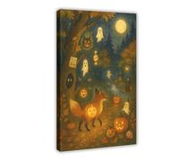 MGDUJGH The Secret Trail of Lantern Fox - A Whimsical Halloween Night in The Forest Canvas Art Wall Decor Posters Home Bar Restaurant Garage Cafe Logo Gift 20x30inch(50x75cm)