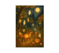 MGDUJGH The Secret Trail of Lantern Fox - A Whimsical Halloween Night in The Forest Canvas Wall Art Posters And Prints Room Aesthetic Bedroom Office Decor 20x30inch(50x75cm)