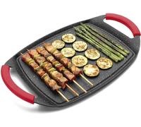 MGE - Non-Stick Flat Rectangular Grill - Griddle Grill Pan with Handles - Grill Plate Tray for Healthy and Delicious Cooking - Induction Roasting Pan, Non-Stick Griddle Pan - Stone Effect - 36 x 23 cm