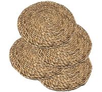 MGE - Round Woven Placemats Set of 4 - Natural Water Hyacinth Table Mats - Braided Straw Placemats for Dining Table - Heat-Resistant Kitchen Accessories - 30 cm