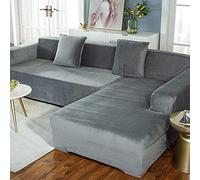 MGEMJMJ Stretch Velvet Thick Sofa Cover,1 Piece Solid Color Sofa Slipcover Sofa Protector For Couch L-Shaped Sectional Sofa(Size:2-Seat(145-185cm)),Color:Light Gray