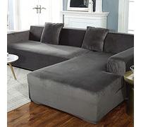 MGEMJMJ Stretch Velvet Thick Sofa Cover,1 Piece Solid Color Sofa Slipcover Sofa Protector For Couch L-Shaped Sectional Sofa(Size:2-Seat(145-185cm)),Color:Grey