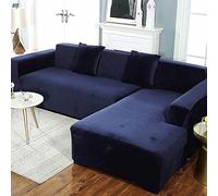 MGEMJMJ Stretch Velvet Thick Sofa Cover,1 Piece Solid Color Sofa Slipcover Sofa Protector For Couch L-Shaped Sectional Sofa(Size:3-Seat(190-230cm),Color:Navy)