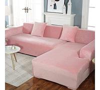 MGEMJMJ Stretch Velvet Thick Sofa Slipcovers,1 Piece Solid Color Sofa Slipcover Sofa Protector For Couch L-Shaped Sectional Sofa(Size:4-Seat(235-300cm)),Color:Pink