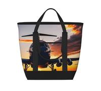 MGGAklp Aircraft Plane At Sunset Print Large Capacity Insulated Tote Bag With Zipper For Work, Picnic, And Travel