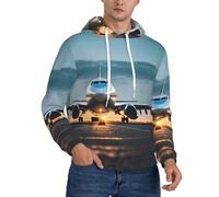 MGGAklp Airplane In The Evening Light Print Mens Hoodies Pullover Long Sleeve Thin Fleece Hoodie Cozy Sport Casual Outwear Black