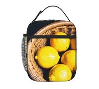 MGGAklp Basket Lemons Print Lunch Bag Portable Reusable Zipper Lunch Box for Work Picnic Travel Camping