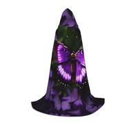 MGGAklp Beautiful Purple Butterfly Print Hooded Cape For Teenagers For Halloween, Cosplay And Themed Parties