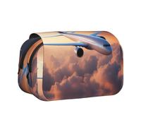MGGAklp Beautiful Sky Airplane Print Double Clamshell Pen Case with Double Zipper Portable for School Office Supplies