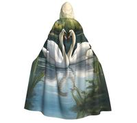 MGGAklp Beautiful White Swans On The Lake Print Adults Hooded Cloak With Halloween Cape Robe Costume Party Supplies