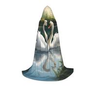 MGGAklp Beautiful White Swans On The Lake Print Hooded Cape For Teenagers For Halloween, Cosplay And Themed Parties