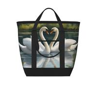 MGGAklp Beautiful White Swans On The Lake Print Large Capacity Insulated Tote Bag With Zipper For Work, Picnic, And Travel