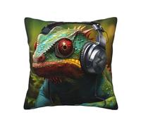 MGGAklp Chameleon Listen Music Print Decorative Square Throw Pillows For Home Living Room Bedroom Bed Outdoor