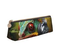 MGGAklp Chameleon Listen Music Print Pencil Case with Zipper Office Stationery Organizer and Travel for Women Men