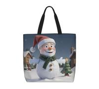 MGGAklp Christmas Santa Snowman Print Tote Bag With Zipper Stylish Reusable Shoulder Totes For Shopping Work, Vacation