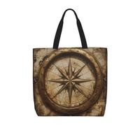 MGGAklp Compass Map Nautical Print Tote Bag With Zipper Stylish Reusable Shoulder Totes For Shopping Work, Vacation
