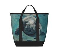 MGGAklp Crazy Save Manatee Print Large Capacity Insulated Tote Bag With Zipper For Work, Picnic, And Travel
