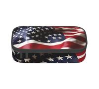 MGGAklp Firefighter American Flag Print Pencil Case with Double Zipper, Portable Pencil Pouch for School Office Supplies