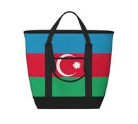 MGGAklp Flag Of Azerbaijan Print Large Capacity Insulated Tote Bag With Zipper For Work, Picnic, And Travel