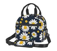MGGAklp Floral Daisies Pattern Print Lunch Tote Bag Reusable Cooler Lunch Box Shoulder Strap for Work Picnic