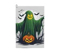 MGGAklp Green Ghost Horror Halloween Pumpkin Print Golf Towel With Clip Absorbent Water Quick Dry Microfiber Golf Accessory