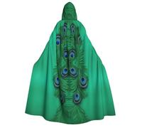 MGGAklp Green Peacock Feather Print Adults Hooded Cloak With Halloween Cape Robe Costume Party Supplies