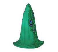 MGGAklp Green Peacock Feather Print Hooded Cape For Teenagers For Halloween, Cosplay And Themed Parties