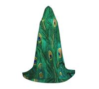 MGGAklp Green Peacock Feather Print Hooded Cape For Teenagers For Halloween, Cosplay And Themed Parties