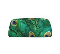 MGGAklp Green Peacock Feather Print Pencil Case Bag Spacious and Stylish Zipper Pencil Pouch for School Office Gift