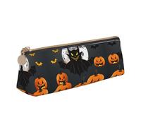 MGGAklp Halloween Moon Bat Pumpkin Print Pencil Case with Zipper Office Stationery Organizer and Travel for Women Men