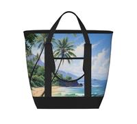 MGGAklp Hawaiian Beach With Palm Trees Print Large Capacity Insulated Tote Bag With Zipper For Work, Picnic, And Travel