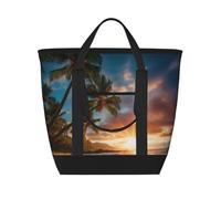 MGGAklp Hawaiian Beach With Palm Trees Print Large Capacity Insulated Tote Bag With Zipper For Work, Picnic, And Travel