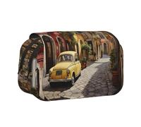 MGGAklp Italian Street Print Double Clamshell Pen Case with Double Zipper Portable for School Office Supplies
