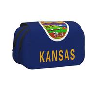 MGGAklp Kansas State Flag Print Double Clamshell Pen Case with Double Zipper Portable for School Office Supplies