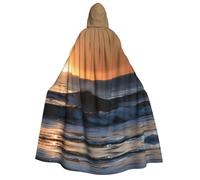 MGGAklp Last Sun Rays Of Over The Sea Waves Print Adults Hooded Cloak With Halloween Cape Robe Costume Party Supplies