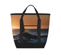 MGGAklp Last Sun Rays Of Over The Sea Waves Print Large Capacity Insulated Tote Bag With Zipper For Work, Picnic, And Travel