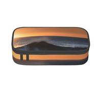 MGGAklp Last Sun Rays of Over The Sea Waves Print Pencil Case with Double Zipper, Portable Pencil Pouch for School Office Supplies