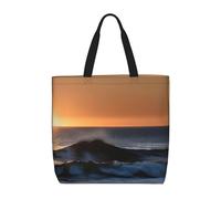 MGGAklp Last Sun Rays Of Over The Sea Waves Print Tote Bag With Zipper Stylish Reusable Shoulder Totes For Shopping Work, Vacation