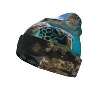 MGGAklp Lord Howe Island Sea Turtle Print Fashionable Knitted Hat Stretchy Warm Winter Hat for Women Men Black