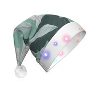 MGGAklp Mint Gray Leaves Print Led Christmas Hat,Adult Festive Hat,Party Headgear For Xmas Celebration