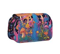 MGGAklp Mushroom Print Double Clamshell Pen Case with Double Zipper Portable for School Office Supplies