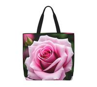 MGGAklp Pink Rose Blossom Print Tote Bag With Zipper Stylish Reusable Shoulder Totes For Shopping Work, Vacation