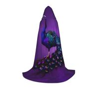 MGGAklp Purple Peacock Pattern Print Hooded Cape For Teenagers For Halloween, Cosplay And Themed Parties