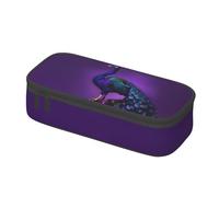 MGGAklp Purple Peacock Pattern Print Pencil Case with Double Zipper, Portable Pencil Pouch for School Office Supplies