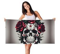 MGGAklp Red Rose Skull Print Quick Dry Sand Free Lightweight Beach Towel For Adults Women Travel Swimming