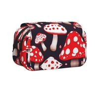 MGGAklp Red White and Mushroom Print Double Clamshell Pen Case with Double Zipper Portable for School Office Supplies