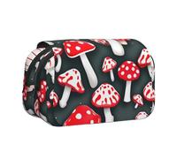 MGGAklp Red White Mushroom Print Double Clamshell Pen Case with Double Zipper Portable for School Office Supplies