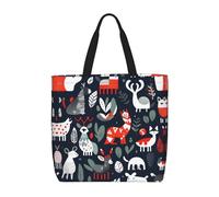 MGGAklp Scandinavian Animals Print Tote Bag With Zipper Stylish Reusable Shoulder Totes For Shopping Work, Vacation