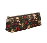 MGGAklp Skull and Red Rose Print Pencil Case with Zipper Office Stationery Organizer and Travel for Women Men